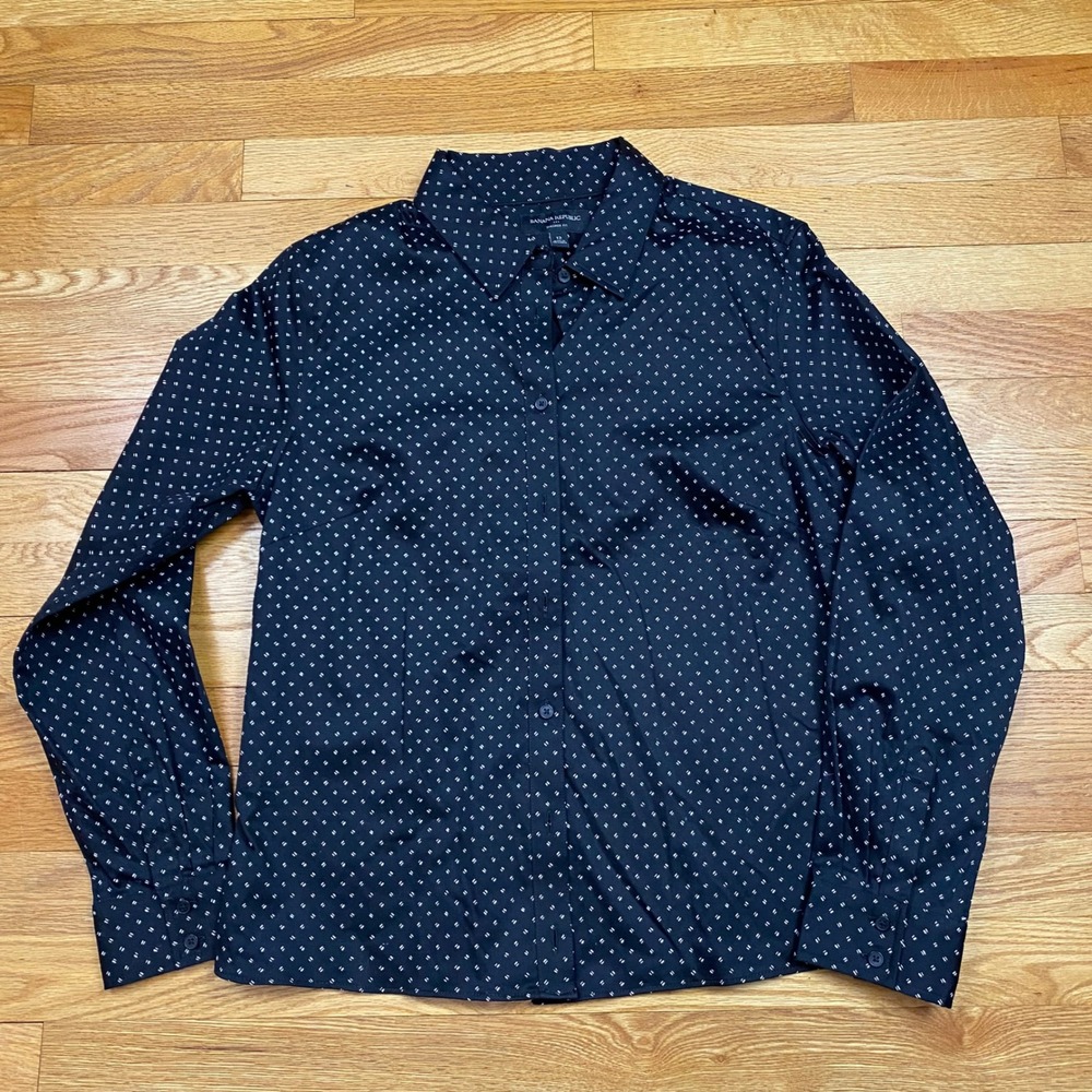 Banana Republic Button Down Shirt Womens 12 Black Polished Tailored Office Chic‎